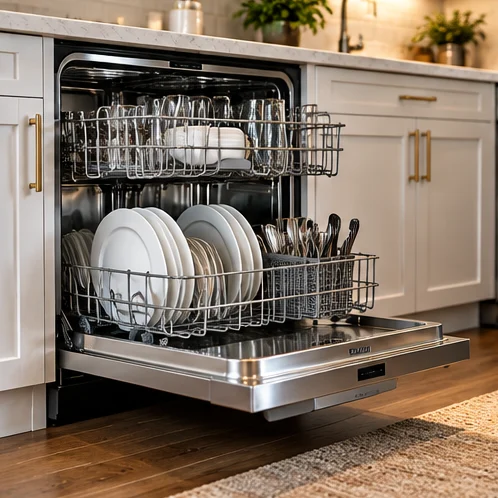 Dishwasher appliance in a modern home